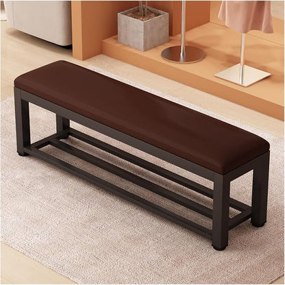 Fodalob Shoe Rack Bench with Upholstered Cushion & Steel Frame - End of Bed Bench, Entryway, Bedroom, Bathroom Organizer - Long Bench for Closet(Brown,80x35x45cm)