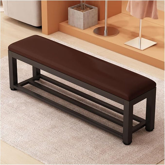 Fodalob Shoe Rack Bench with Upholstered Cushion & Steel Frame - End of Bed Bench, Entryway, Bedroom, Bathroom Organizer - Long Bench for Closet(Brown,80x35x45cm)