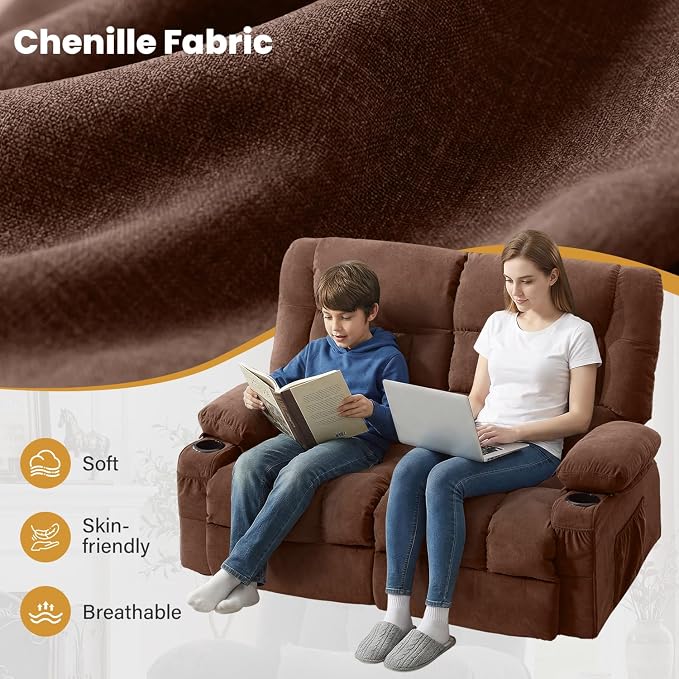 BOSMILLER Reclining Loveseat with Cup Holders for Living Room 2 Seat Manual Loveseat Recliner with Side Pocket