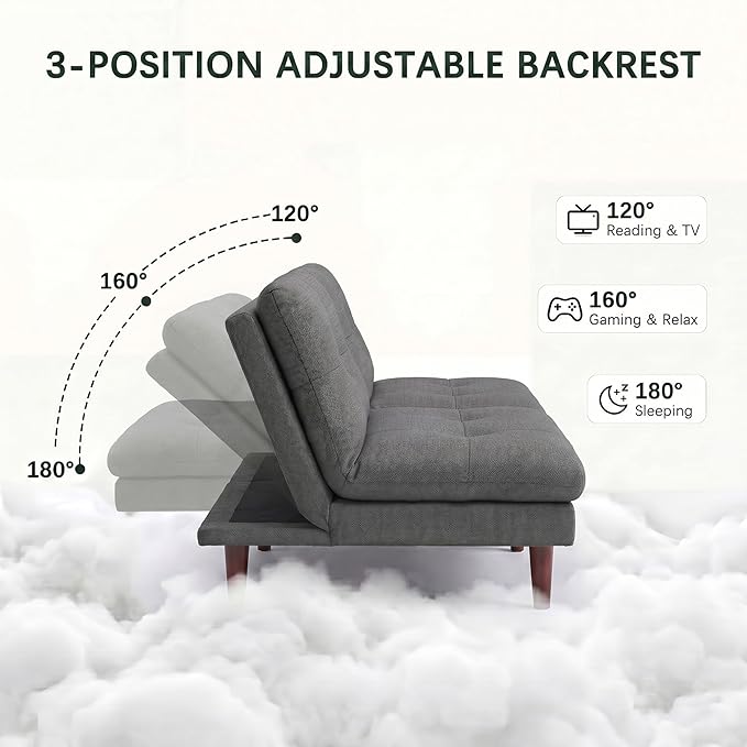 Flamaker Futon Sofa Bed Modern Folding Futon Set Convertible Recliner Lounge for Living Room with Adjustable Backrest (Linen, Grey)