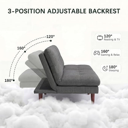 Flamaker Futon Sofa Bed Modern Folding Futon Set Convertible Recliner Lounge for Living Room with Adjustable Backrest (Linen, Grey)