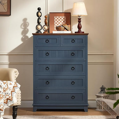 Joaxswe Farmhouse 6 Drawer Dresser for Bedroom, 41" Tall Small Dressers & Chest of Drawers, Rustic Wood Dresser with Metal Handle, Storage Organizer Closet for Living Room, Hallway, Entryway