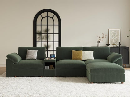 EASE MOOSE Oversized L Shape Sectional Modular Sofa, Extra Large Deep Seat Couch Modular Removable Washable Sectional Couch,Green