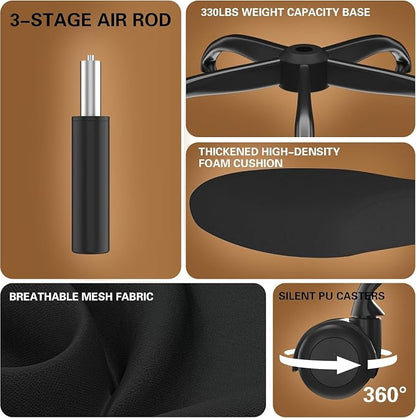 Ergonomic Office Chair for Long Hours, Padded Lumbar Support for Lower Back Relief, 330 lb Capacity, Comfortable Computer Desk Chair for Home Office, Computer & Study