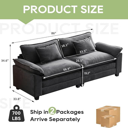 Oprisen 86" Modular Sectional Sofa, Comfy Cloud Couch Sectional Sofa with Ottoman, Velvet Sofa Sleeper Deep Seat Sofa with Throw Pillows for Living Room (Blue Gray, 86"- Loveseat)