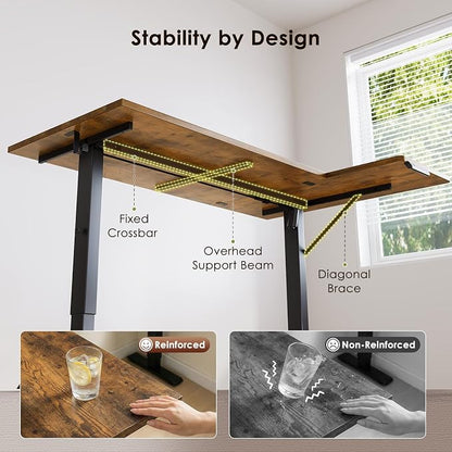 OffiGo Electric L Shaped Standing Desk, 55 Inches Height Adjustable Table, Reversible Corner Stand Up Desk, Lifting Computer Table for Home Office, Computer Workstation, Rustic Brown