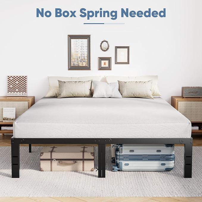 DUMOS Queen Size 12" Bed Frame - Metal Platform Bed Frame Mattress Foundation with Steel Slat Support, No Box Spring Needed, Storage Space Under Base, Easy Assembly, Black