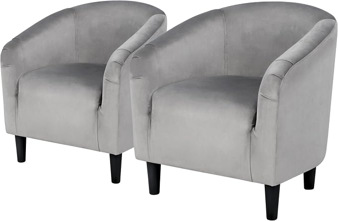 Topeakmart Velvet Accent Chair, Comfy and Modern Velvet Club Chair with Armrest and Sturdy Legs for Living Room/Bedroom Study, Set of 2, Grey