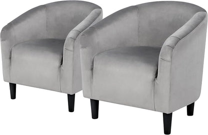Topeakmart Velvet Accent Chair, Comfy and Modern Velvet Club Chair with Armrest and Sturdy Legs for Living Room/Bedroom Study, Set of 2, Grey