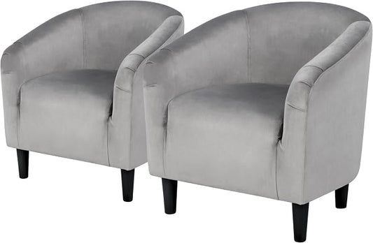 Topeakmart Velvet Accent Chair, Comfy and Modern Velvet Club Chair with Armrest and Sturdy Legs for Living Room/Bedroom Study, Set of 2, Grey
