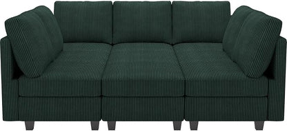 Belffin Corduroy Modular Sectional Sofa 9 Seat Convertible Sectional Sleeper Sofa Bed with Storage Ottomans Modular Sectional Couch Bed for Living Room Green