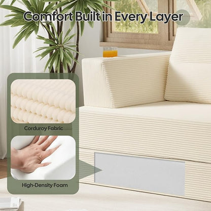 COMAX Futon Sofa Bed, Convertible Sofa Bed, Folding Boneless Couches | Boneless Couch for living room, Fold Out Small Foldable Loveseat Floor Sleeper Mattress Lounge Space‑Saving, Queen 79"