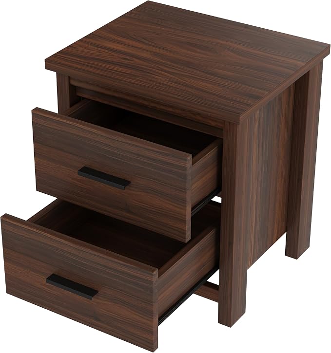 Farmhouse 4-Pieces Bedroom Sets, Queen Size Platform Bed with 2 Nightstands and 5-Drawer Storage, Wooden Bed Frame with Storage Headboard and Charging Station (Walnut-7.17)