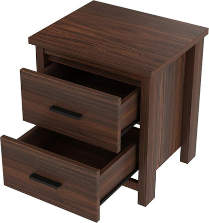 Farmhouse 4-Pieces Bedroom Sets, Queen Size Platform Bed with 2 Nightstands and 5-Drawer Storage, Wooden Bed Frame with Storage Headboard and Charging Station (Walnut-7.17)