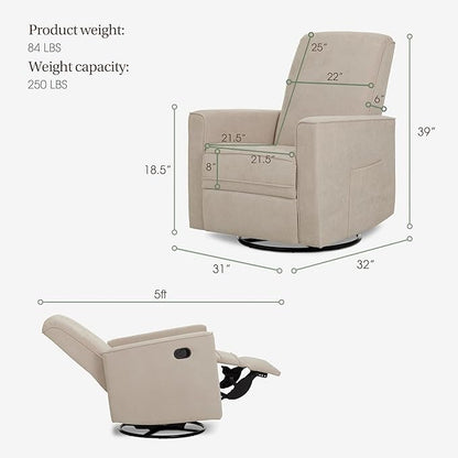 Evolur Raleigh Upholstered Manual Glider Recliner– Rocking & 360° Swivel with Smooth Glide – Greenguard Gold & FSC Certified – Modern Nursery and Living Room Chair in Tan