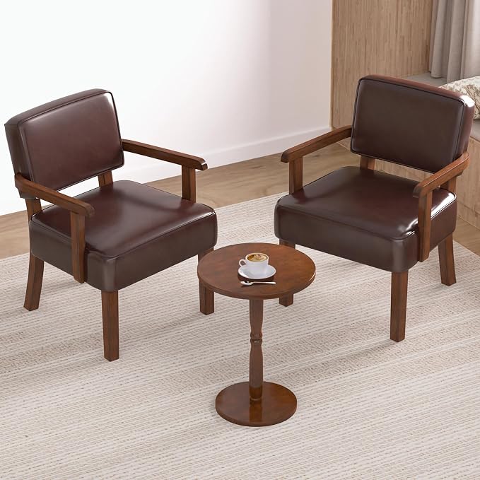 FAGAGA Accent Chairs Set of 2 with Table, PU Leather Living Room Chairs Oversize with Soft Seat and Armrests for Living Room Dinning Room Bedroom Reading Room Waiting Room