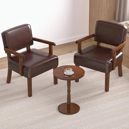 FAGAGA Accent Chairs Set of 2 with Table, PU Leather Living Room Chairs Oversize with Soft Seat and Armrests for Living Room Dinning Room Bedroom Reading Room Waiting Room