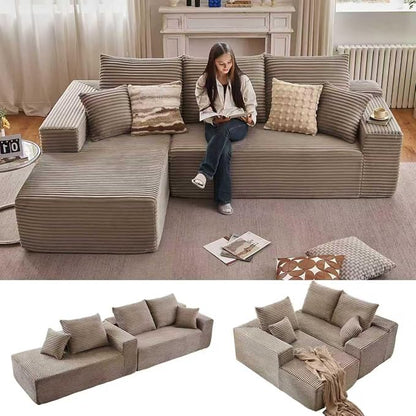 96" Modular Sectional Sofa, Modern Corduroy Cloud Couch with Deep Seat, Boneless Couch Upholstered 3-Seater L-Shaped Sofa for Living Room, No Assembly Required (Camel, Left-Facing Chaise)