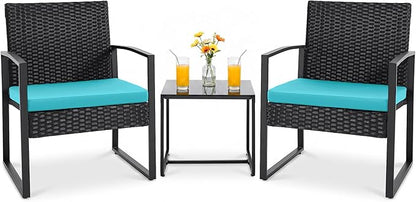 Flamaker Patio Set Outdoor Wicker Furniture, Modern Bistro Set with Rattan Chair and Coffee Table for Yard (Blue)