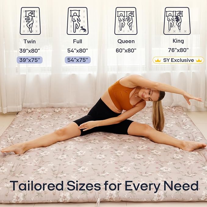 Syrinx Water Resistant Japanese Futon Mattress, Full Size 75"x54", 2.5 Inch Thick Japanese Floor Mattress Tatami Mat, Foldable Floor Bed Sleeping Pad for Dormitory Guest Room Camping