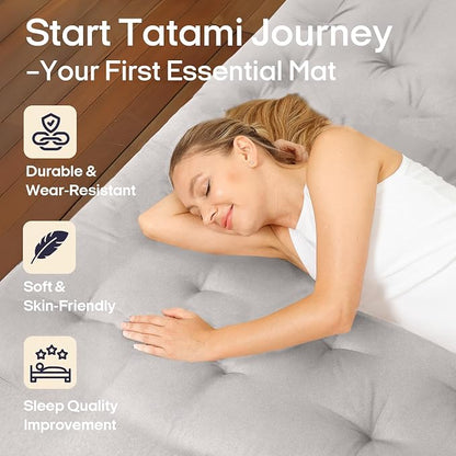 Syrinx Water Resistant Japanese Futon Mattress, 75"x39" Twin Size, 2.5 Inch Thick Japanese Floor Mattress Tatami Mat, Foldable Floor Bed Sleeping Pad for Guest Room Camping