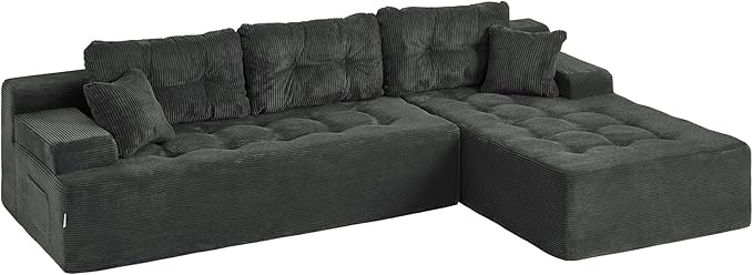 Hobestluk Modular Sectional Sofa Couches L-Shape Couch 3 Seat Modular Sofa Memory Foam Sectional Couches for Living Room, Cloud Couch (Charcoal Corduroy, 108", Right Hand Facing)
