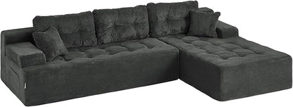 Hobestluk Modular Sectional Sofa Couches L-Shape Couch 3 Seat Modular Sofa Memory Foam Sectional Couches for Living Room, Cloud Couch (Charcoal Corduroy, 108", Right Hand Facing)