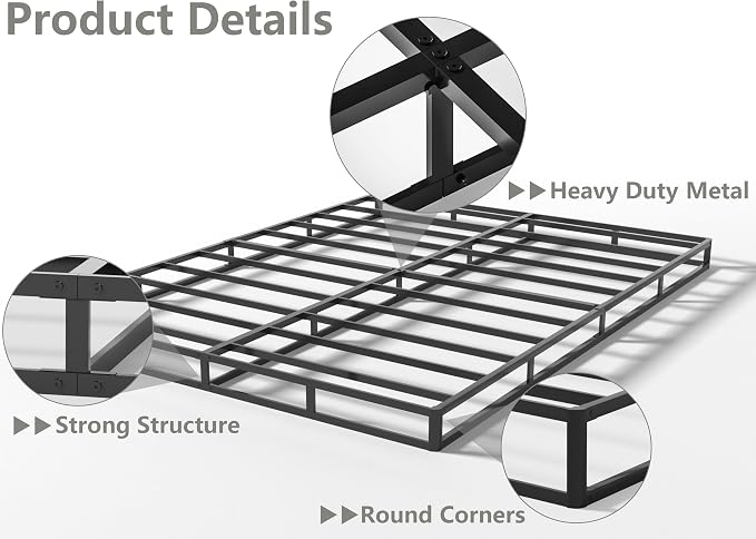Qingzhou 5 Inch Box Spring Full Size Bed, Heavy Duty 3000 LBS Metal Bed Base with Easy Clean Fabric Cover Easy Assembly Mattress Foundation