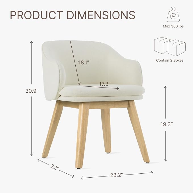 KISLOT Wooden Dining Chairs Set of 4, Fabric Upholstered Modern Dining Room Chairs with Barrel Backrest & Double-Layer Thick Cushion for Living Room, Restaurant, Kitchen and Café, Beige, 2 Boxs