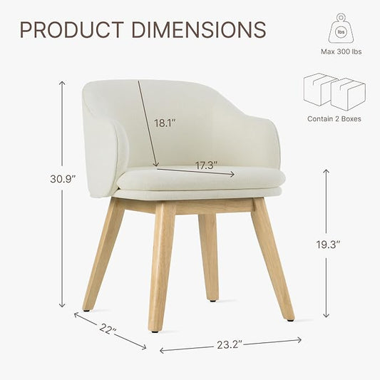 KISLOT Wooden Dining Chairs Set of 4, Fabric Upholstered Modern Dining Room Chairs with Barrel Backrest & Double-Layer Thick Cushion for Living Room, Restaurant, Kitchen and Café, Beige, 2 Boxs