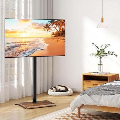 TVON Universal Floor TV Stand with Mount for Most 32-65 Inch TVs up to 88lbs, Height Adjustable TV Floor Stand with Wood Base for Space Saving (Rustic Brown, Wooden Base)