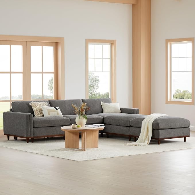 CHITA 118” Super Large Luxury Sectional Modular Sofa, Down Filled, 5 Seat Couch, Grey