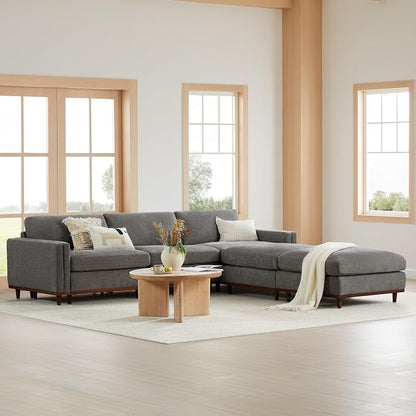 CHITA 118” Super Large Luxury Sectional Modular Sofa, Down Filled, 5 Seat Couch, Grey