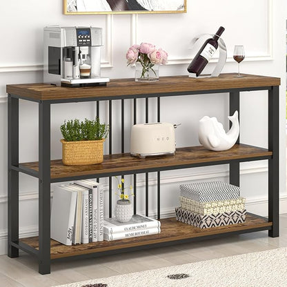 FOLUBAN Industrial Console Table, 3 Tier Entryway Sofa Foyer Table for Living Room Hallway Behind Couch, Rustic Brown