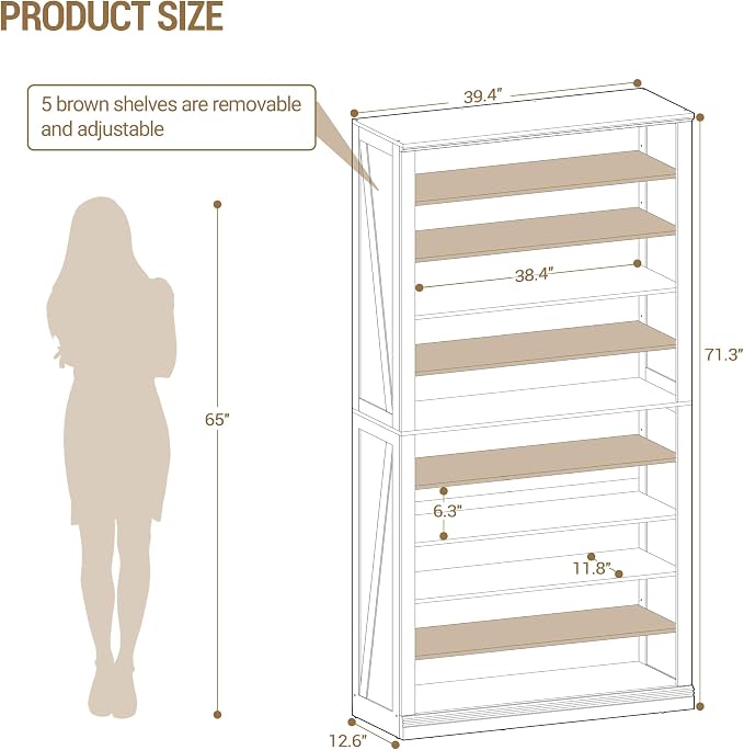 Hzuaneri Shoe Storage Cabinet, 10 Tiers Freestanding Shoe Cabinets, Wooden Shoes Rack with Cubby, 46-50 Pairs, Farmhouse Tall Shoes Cubby Organizer for Entryway, Living Room, White SR59803X