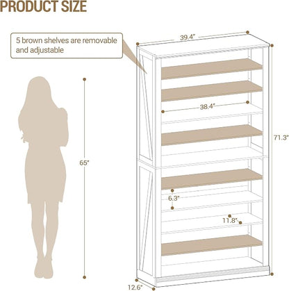 Hzuaneri Shoe Storage Cabinet, 10 Tiers Freestanding Shoe Cabinets, Wooden Shoes Rack with Cubby, 46-50 Pairs, Farmhouse Tall Shoes Cubby Organizer for Entryway, Living Room, White SR59803X