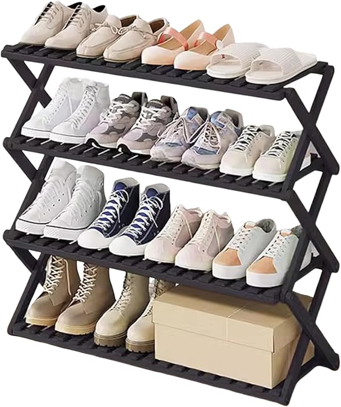 Bamboo Multilayer Foldable Tall Shoe Rack Boots Organizer Storage Sturdy Narrow Shoe Shelf for Entryway, Closet, Porch, Dorm, Living Room, Bedroom