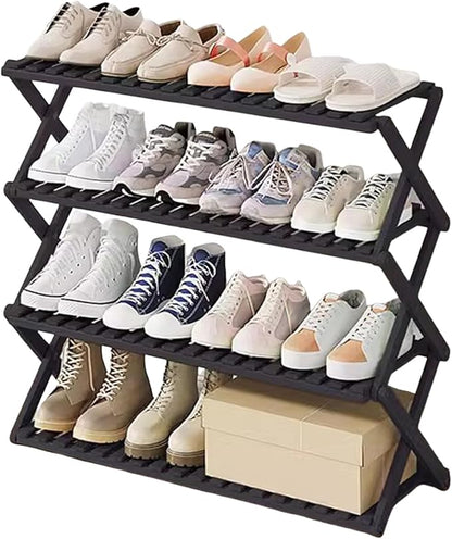 Bamboo Multilayer Foldable Tall Shoe Rack Boots Organizer Storage Sturdy Narrow Shoe Shelf for Entryway, Closet, Porch, Dorm, Living Room, Bedroom