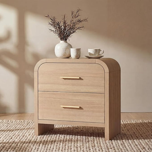Night Stand [Unique Curved Profile] [FSC-Certified Wooden Board] 2-Drawer Nightstand 24" H Metal Handle Modern Sturdy Bedside Table Side Table End Table