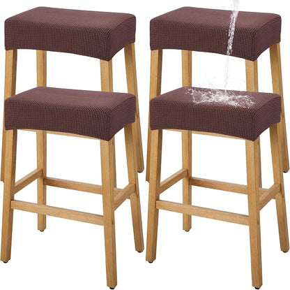 YISUN Stool Covers Rectangle - 4 Pack Stretch Waterproof Saddle Seat Cover Counter Bar Stools Bar Chairs Covers Kitchen Island Chairs Cushion Protector (4, Coffee)