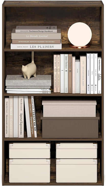 Furinno Jaya Book Shelf, 4-Tier Book Shelf, Bookcase with Open Shelving, Standing Bookshelf, 9.5 x 23.6 x 41.9, for Organization and Storage, for Home Office, Living Room, Amber Pine