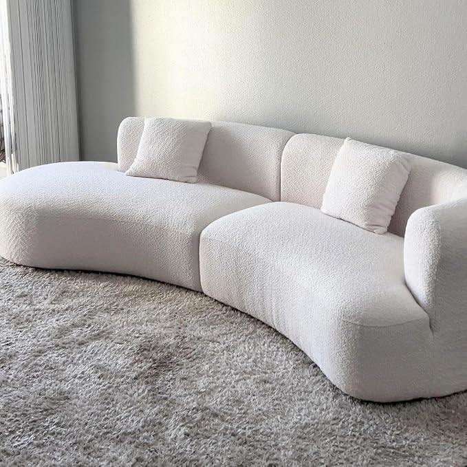Acanva Formia Boucle Curved Sectional Couch for Living Room | Modular Sofa, Modern Minimalist, Wood Frame, For Apartment, Home Office