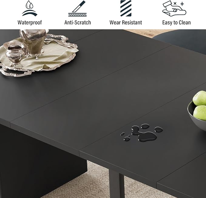 weselon 42"-120" Extendable Dining Table for 4-14, Expandable Oval Dining Room Table with Fluted Pedestal Base & Reinforced Metal Support Leg, Extra Large Modern Kitchen Table (Black)