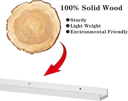 PHOENANCEE Long Floating Shelves for Wall 47 Inch,Real Wood Picture Ledge with Lip Set of 4,Photo Frame Storage Display for Living Room Nursery Bedroom Bathroom Kitchen Home Office Decor (White)