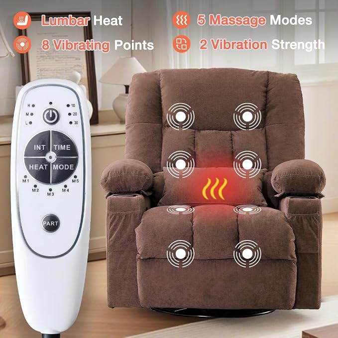MAHOMICO Recliner Chair with Cup Holders for Living Room Single Seat Manual Oversized Recliner with Ergonomic, Side Pocket for Adult