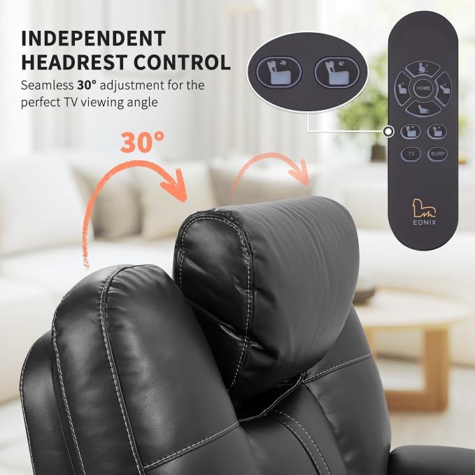 EONIX Triple Motor Lay Flat Power Lift Recliner Chair for Elderly with Adjustable Headrest, 400lbs Electirc Lift Chair for Living Room, Lumbar Pillow, Extended Footrest, Grey
