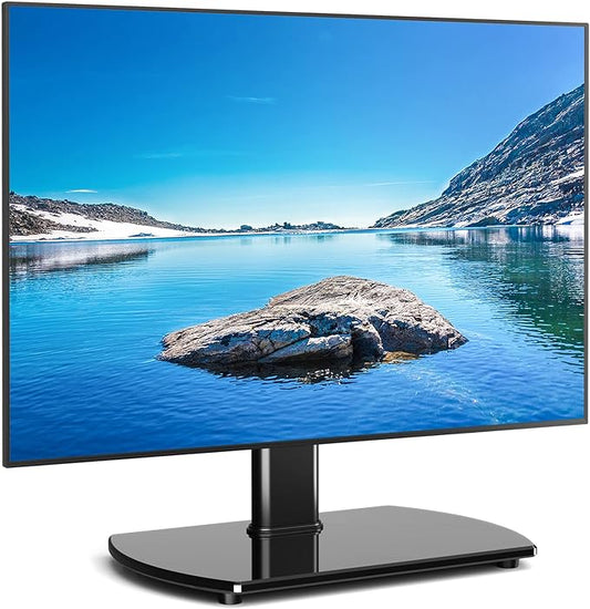 Rfiver Universal Swivel TV Stand for 27-50 55 60 Inch TVs, Height Adjustable Table Top TV Stand Mount Hold up to 88 lbs, Pedestal TV Stands with Tempered Glass Base, Replacement TV Mount Stand
