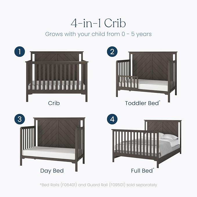 Child Craft Hampton Flat Top 4-in-1 Convertible Crib, Baby Crib Converts to Day Bed, Toddler Bed and Full Size Bed, 3 Adjustable Mattress Positions, Non-Toxic, Baby Safe Finish (Dapper Gray)