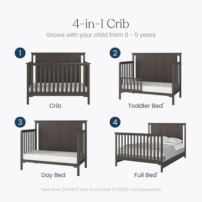 Child Craft Hampton Flat Top 4-in-1 Convertible Crib, Baby Crib Converts to Day Bed, Toddler Bed and Full Size Bed, 3 Adjustable Mattress Positions, Non-Toxic, Baby Safe Finish (Dapper Gray)