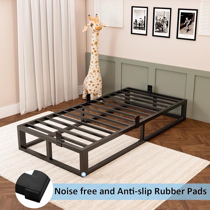 Bilily 10 Inch Twin Bed Frame with Steel Slat Support,Low Profile Twin Metal Platform Bed Frame Support Mattress Foundation,Heavy Duty,No Box Spring Needed,Easy Assembly,Noise Free